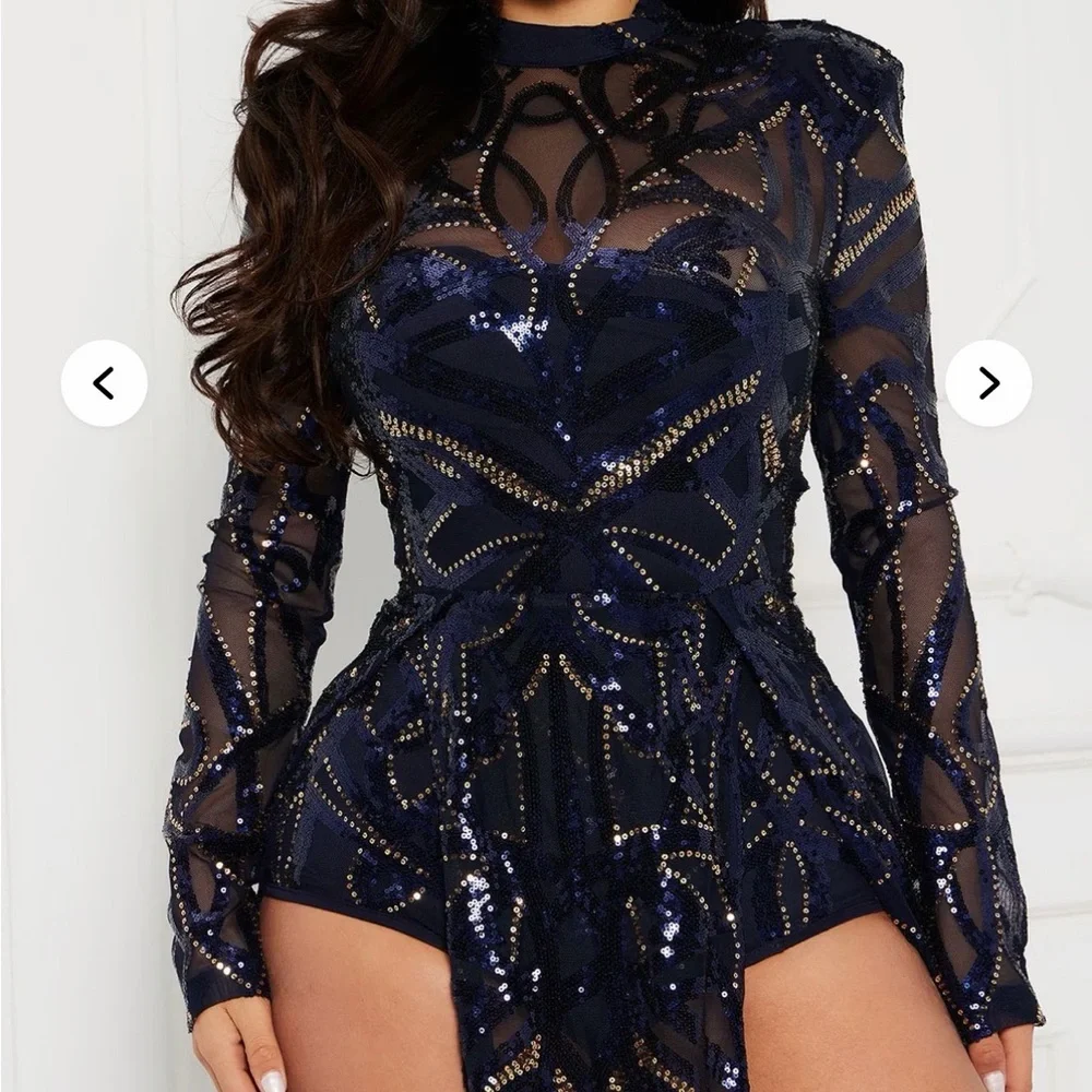 Fashion Nova Midnight Blue Sequin Gown - Picture 2 of 6